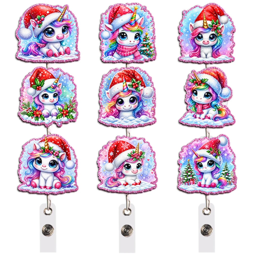 Kawaii Winter Ice Unicorn Badge Reel Collection Styles Retractable with Clip for School Office