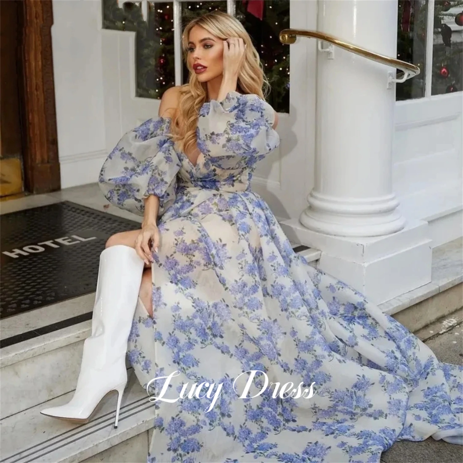 

Lucy Coming of Age Dress Ball Gown Wedding Organza Printing Puff Sleeves Graduation Line A Luxurious Evening Dresses Prom New