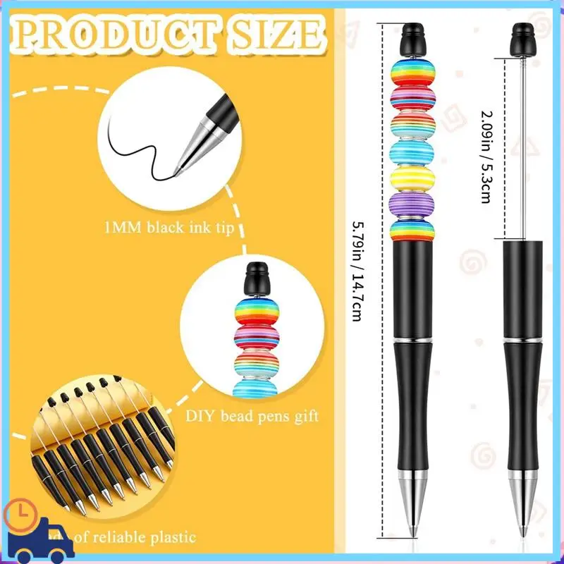 Latest 50Pcs Plastic Beadable Pen With 50 Refills For DIY Making Gift Black