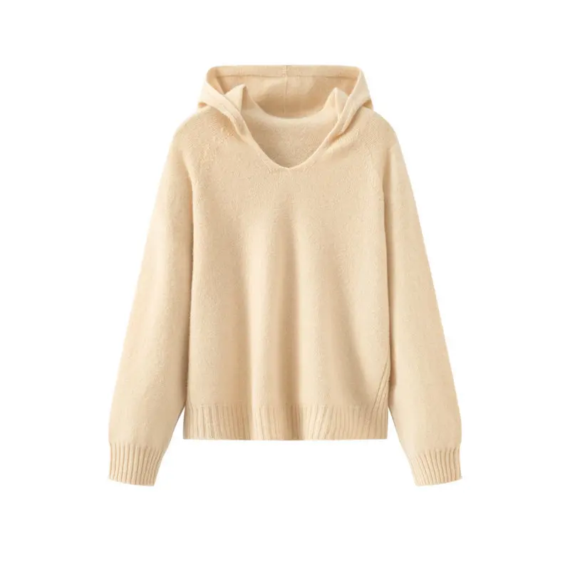 

100% Wool Seamless Hoodie Simple Solid Color Slimming Hoodie Loose Warm Knit Base Sweater