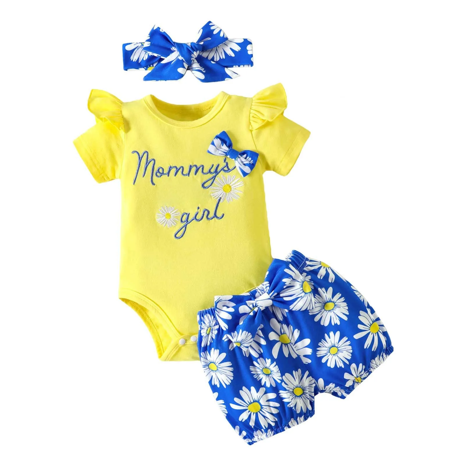 Summer Newborn Baby Girl Clothes Set Short Sleeve Ruffle Romper Tops Floral Shorts Headband Infant 3Pcs Outfits 3 6 12 18 Months