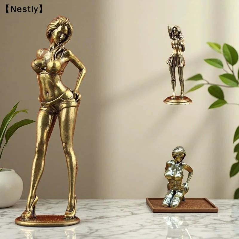 Alloy Finish Feminine Statue Exquisite Handcraft Retro Aesthetic For Home Office Shelf Decor Art Collection Gift〔Nest〕