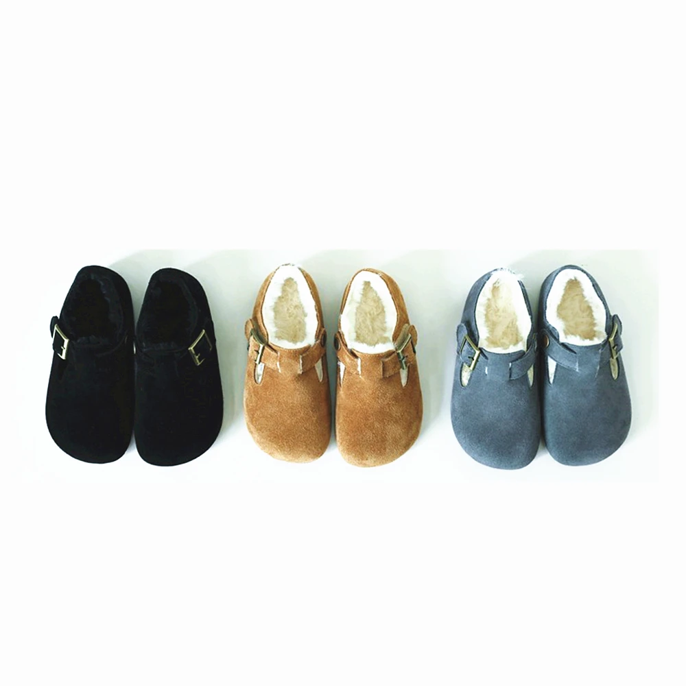 Suede Leather Girls flat shoes Genuine Leather warm Cloud plush Children\'s snow shoes cozy Boys Birkenshoes Kids casual shoes