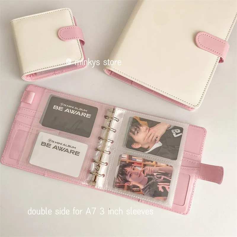 MINKYS Ins Heißer Weiß Rosa Kawaii A5 A7 A8 Kpop Photocard Binder Foto Karten Sammeln Buch Album PU Leder Notebook schreibwaren – Detail 9
