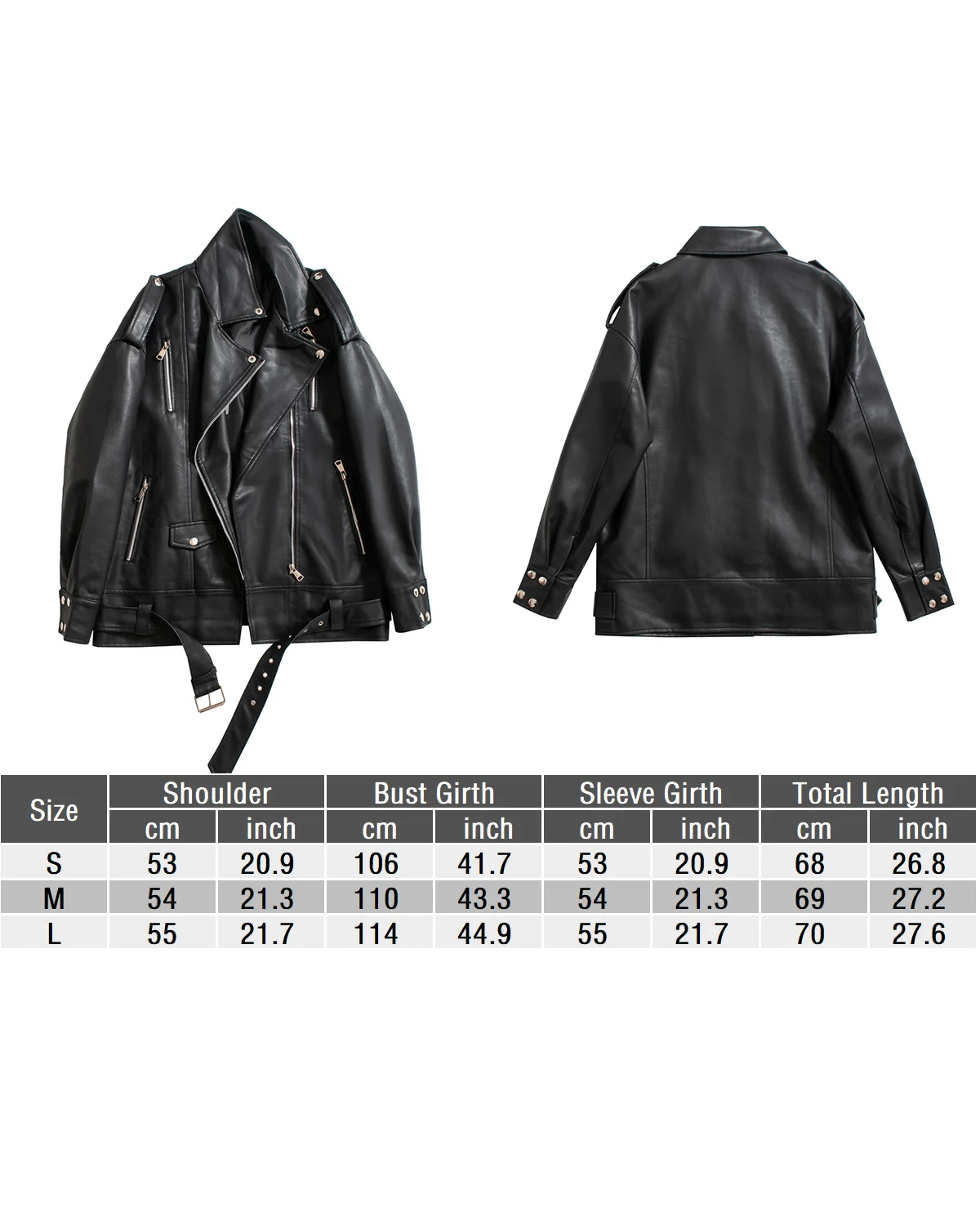 Fitaylor Women PU Leather Jacket Casual Lapel Zipper Faux Leather Jacket High Street Motorcycle Coat