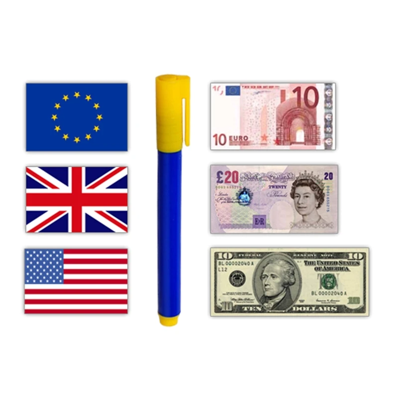 Rotulador dinero, bolígrafo detector billetes falsificados con punta ancha mejorada para detectar billetes falsos,