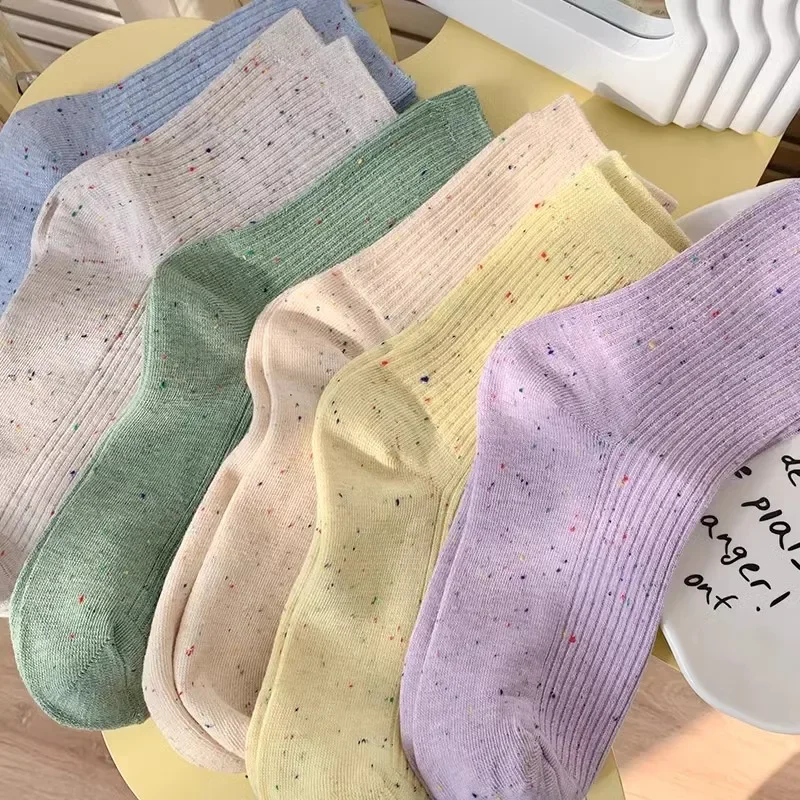 Autumn Winter Vintage Premium Dot Cotton Yarn Warm Thick Ankle Socks Candy Color Korean Soft High Elasticity Pile Up Kawaii Sock