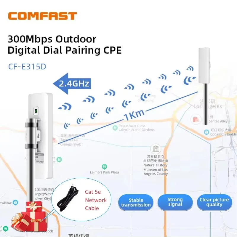 COMFAST CF-E315D 1 км от точки до точки Цифровая уличная CPE беспроводная AP-мост дальнего действия 300 Мбит/с WIFI CPE WI-FI антенна наностация