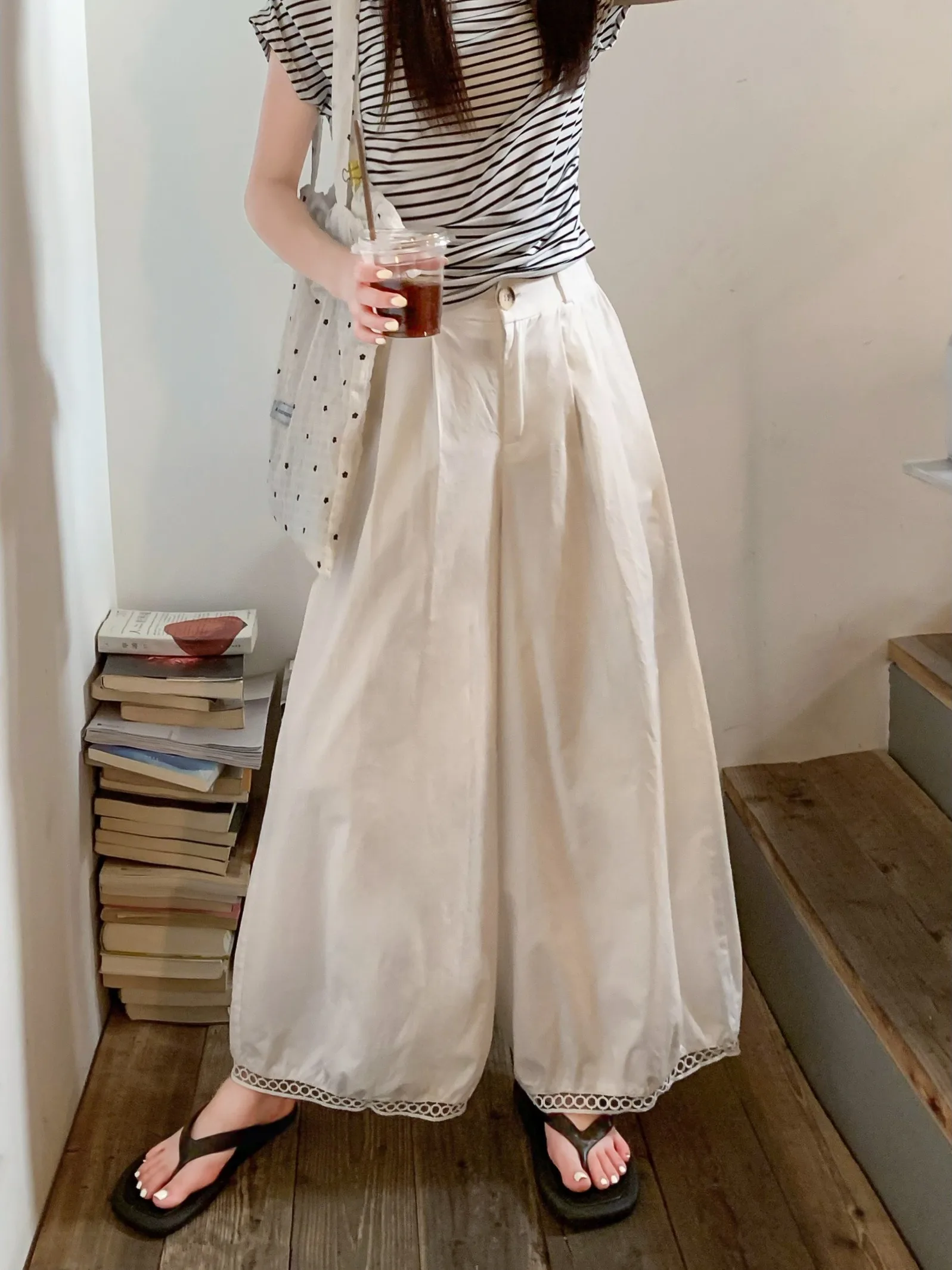 

High Waist Loose Wide Leg Pants Women's Ice Silk Hollow out Lantern Pants Autumn Faion Casual plus Size Sun Protection