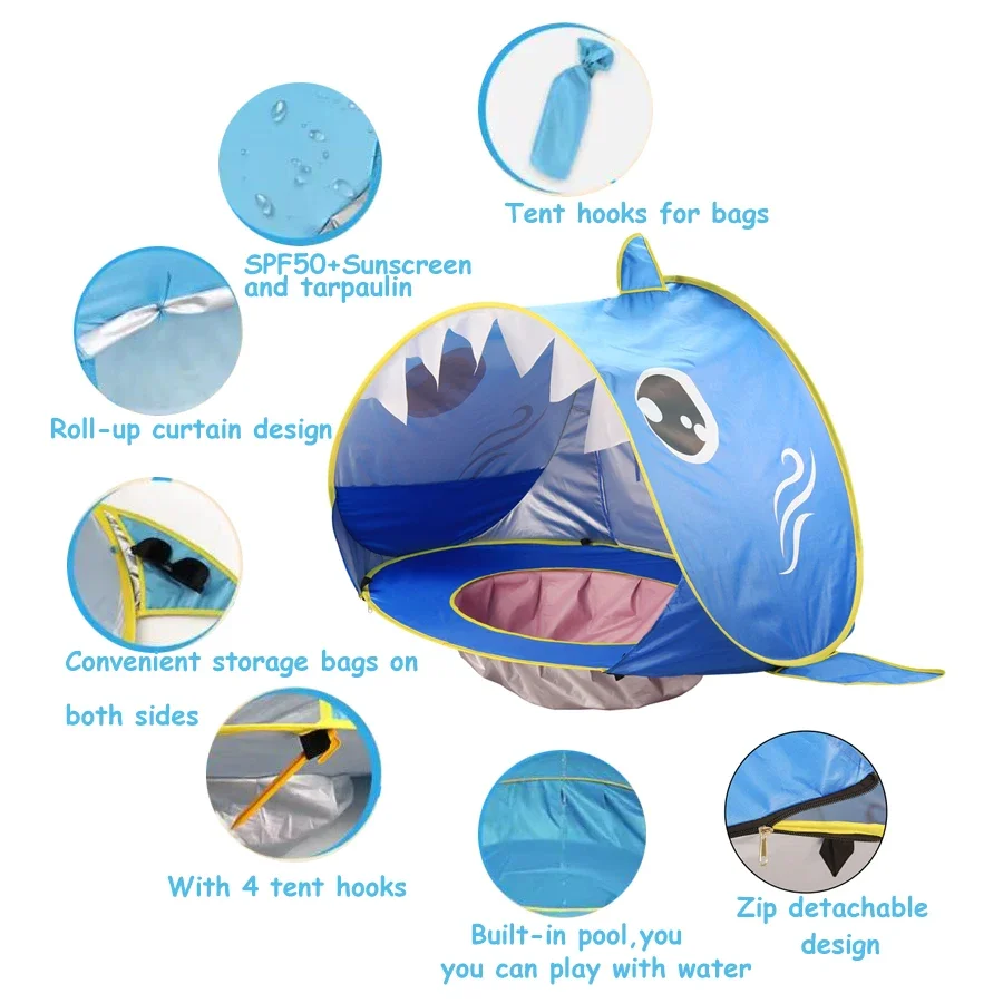 Tienda de playa 2 en 1 para bebé, sombra portátil emergente para piscina, protección UV, refugio solar para sombrilla desmontable infantil, tienda de juegos