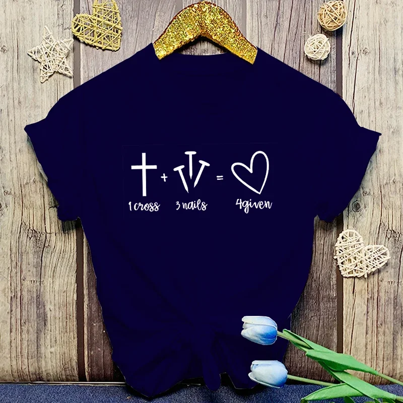 T Shirt Fashion Christianity Jesus 1 Cross 3 Nails 4 Given Print Crop Top Girl Casual O-Neck Soft Print Top Unisex Tee Clothing