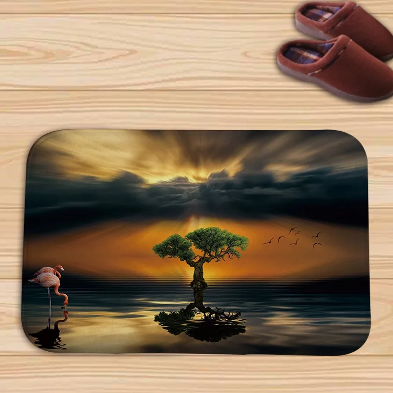 Nature Scenery Doormats Stunning Sunset Tree Flamingo Prints Artistic Landscape Designs Soft Floor Mats for Home Aesthetic