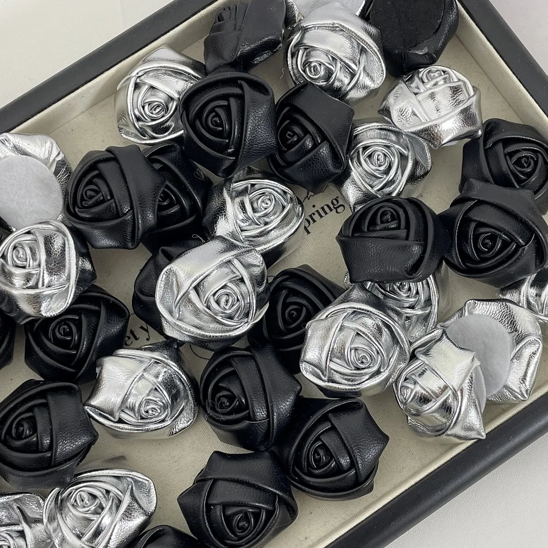 5PCS  New temperament silver imitation leather three-dimensional rose DIY clothing patch