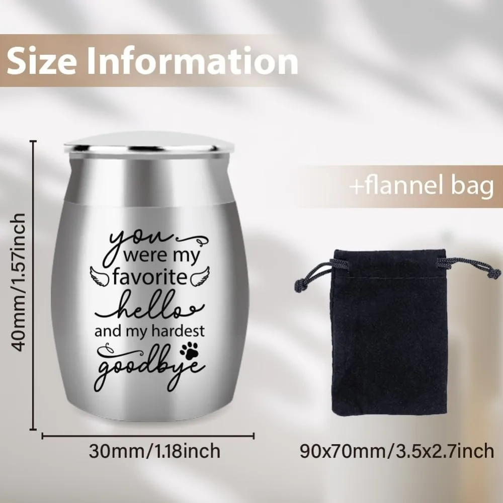 1Pc 1.57 Inch Mini Stainless Steel Cremation Urn Memorial Small Urns for Human and Pet Ashes with Velvet Pouches and Text Design