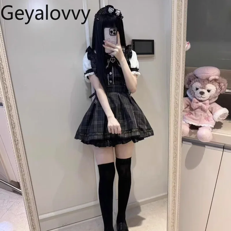 New Summer Pearl Embroidery Bow High Waist Slim Dress Mass-Produced Lolita Short Sleeve Dresses and Skirt Shorts Two-Piece Set