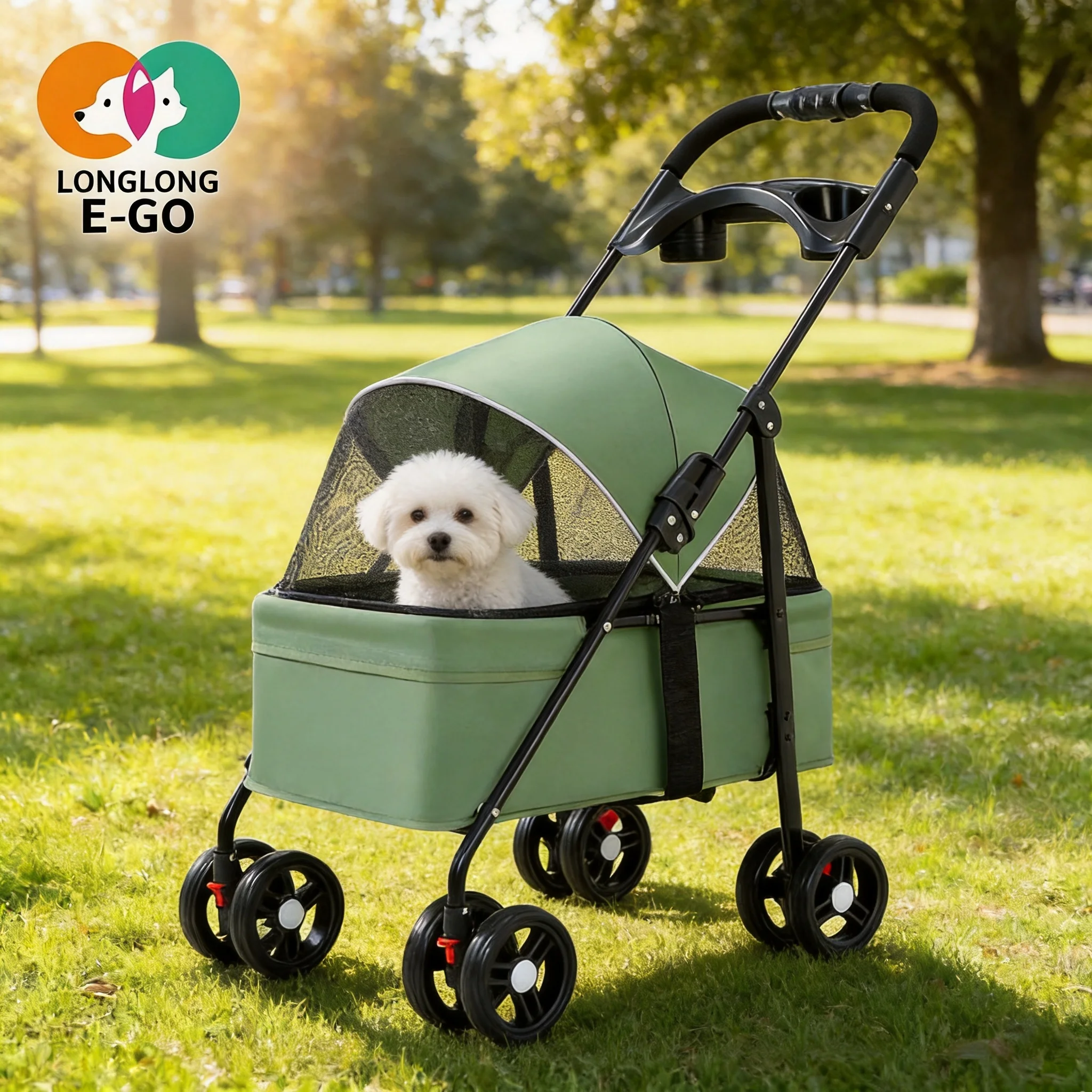 Global Hot Sale Waterproof Lightweight Foldable 4-Wheel Pet Stroller Elegant Pastoral Style Large Capacity Portable For Dogs