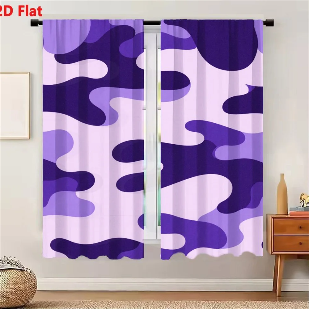 2Pcs Curtains 2D Flat Purple And White Camouflage Pattern With Irregular Abstract Shapes Seamless Repeating Design Window Drapes