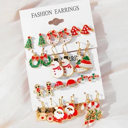 Fashion Cartoon Christmas Earring Set Female Snowflake Tree Snowman Bell Earring Fashion Christmas Ball Earring Jewelry Gifts