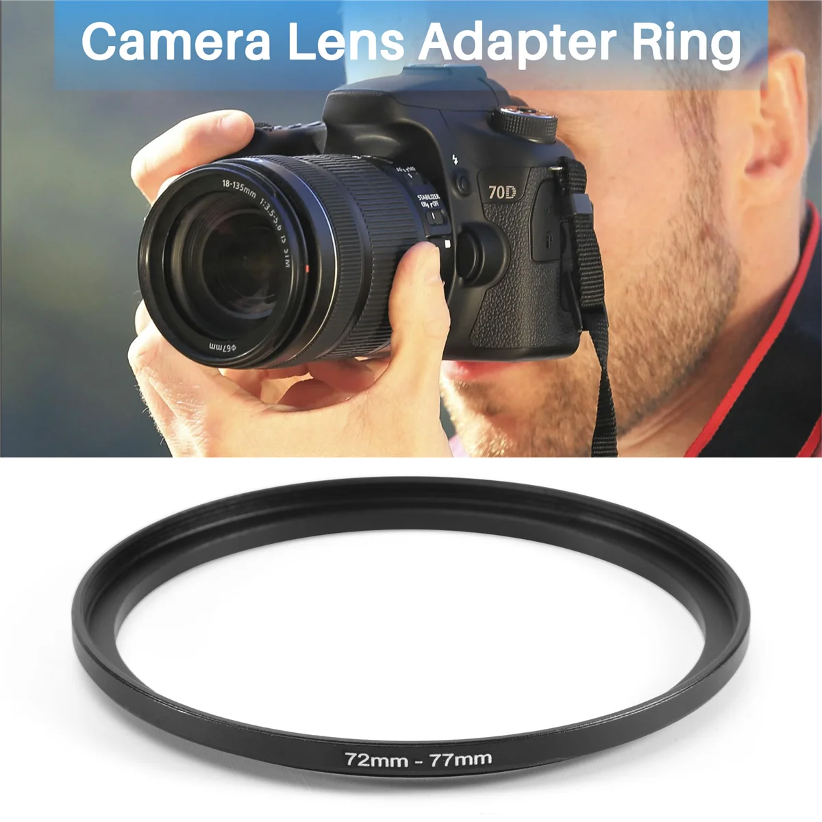 

LDHL 72mm-77mm Camera Lens Step Up Filter Black Metal Adapter Ring