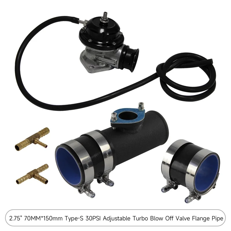 

10PSI Blow Off Valve BOV +Type RS 2.75'' 70mm Flange Pipe Adapter Silicone Hose Kit