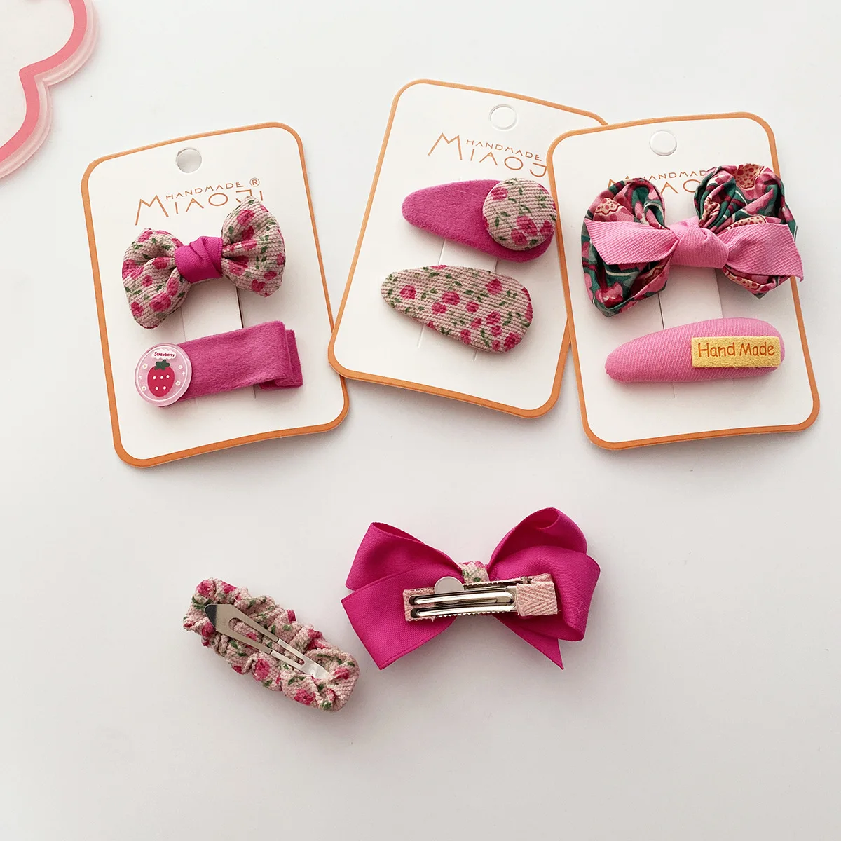 2pc Cute rose pink Color Baby Snap Hair Clips Cotton Bowknot Hairpins Floral Prints Baby BB Barrettes for Girls Hair Accessories