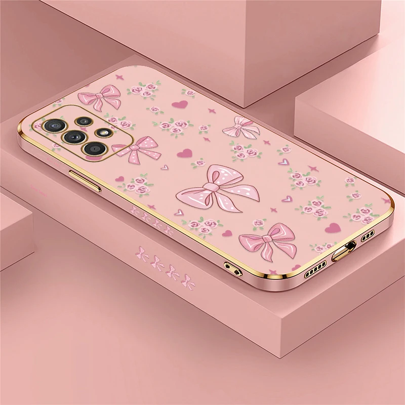 Floral Bow Knots Pattern Phone Case For Samsung Galaxy F22 Shockproof Plating Cover For Samsung F12 F02S Soft Silicone Fundas