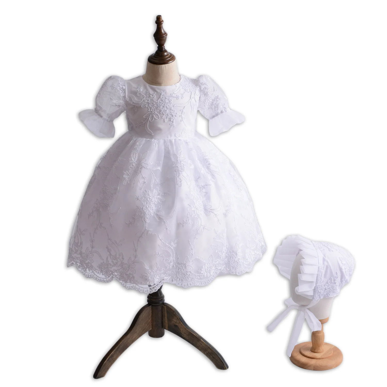 Long White Baby Girls Dresses Baptism Baby Girl 1 Year Birthday 2pcs Baptism Clothes Christening Gown RBF184016