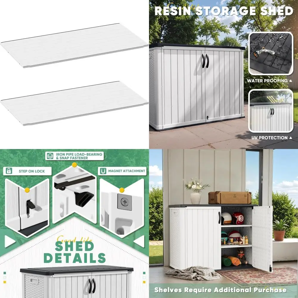 

Водонепроницаемый уличный шкаф для хранения вещей 26 куб. футов — полимерный навес для инструментов для патио, террасы, садовых инструментов и подушек (белый, 2 шт.)