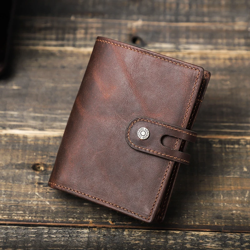 CONTACTS Genuine Leather Men Wallet Brand RFID Aluminum Box Card Holder Male Purse With Airtag Slot Design Zipper Coin Pocket