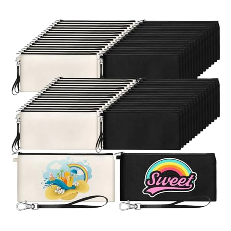 

60Pieces Blank DIY Heat Transfer Cosmetic Bag Set Sublimated Pencil Case For School Trip DIY