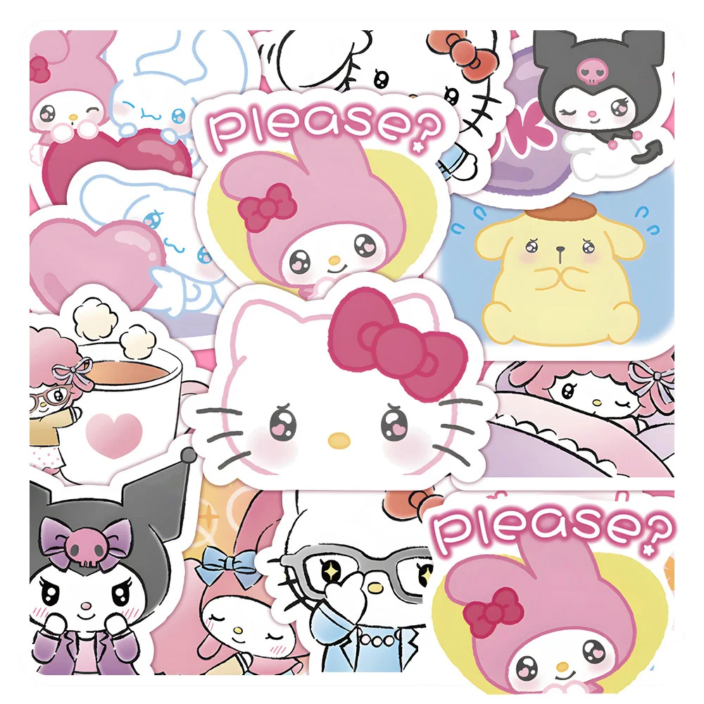 

10/30/60pcs Cute Sanrio Cartoon Stickers Aesthetic Decals My Melody Kuromi Decals DIY Phone Case Laptop Kawaii Sticker for Kids