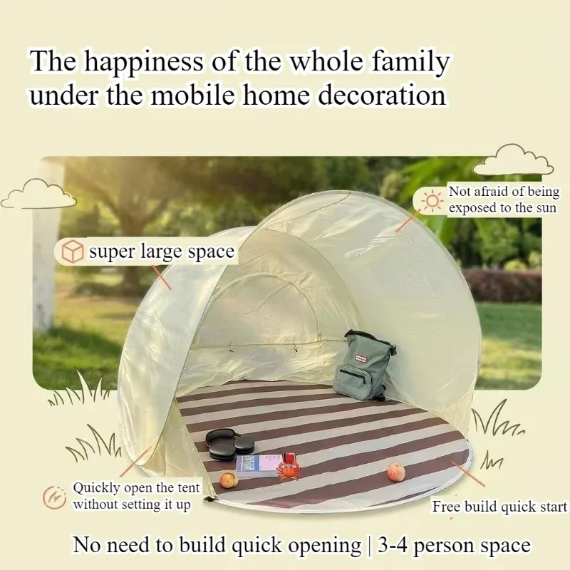 Convenient quick-opening beach tent, outdoor camping 3-4 people space sunshade waterproof portable folding tent