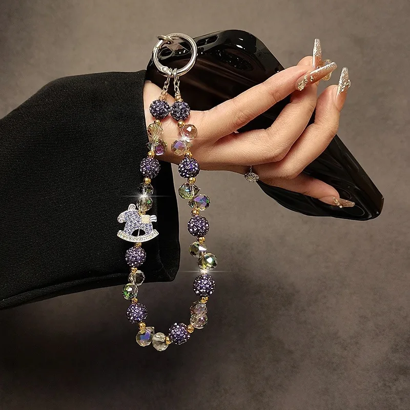 

Luxury Bling Crystal Phone Lanyard with Shiny Rhinestone Horse Pendant - Glitzy Wrist Strap Chain Accessory for All Phone Cases