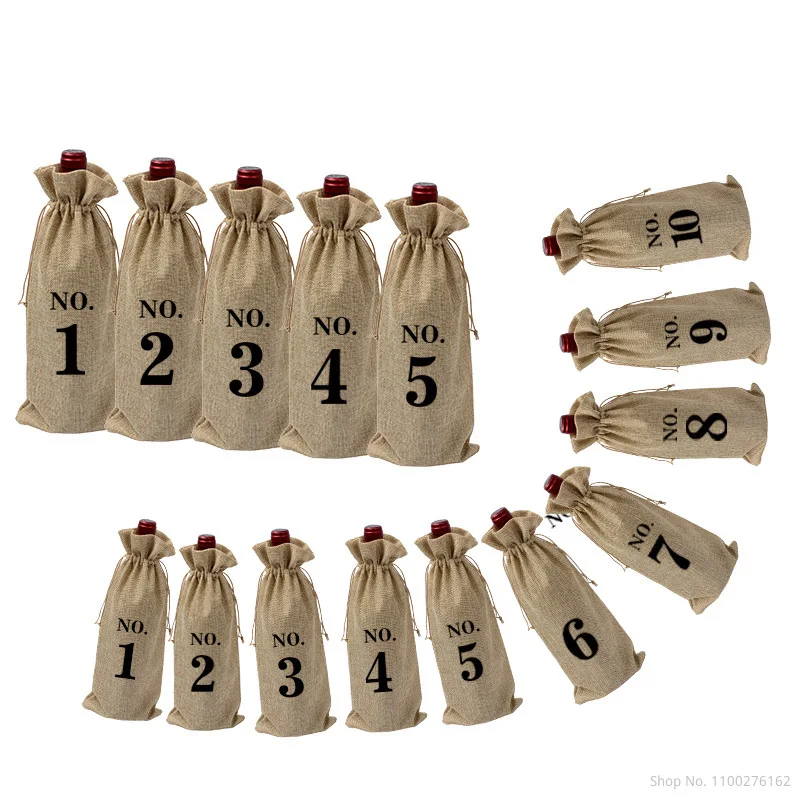 Natural Jute Wine Bag Sackcloth Blind Tasting Bag Drawstring Beam Wine Bottle Cover Wedding Party Decoration Wine Bag