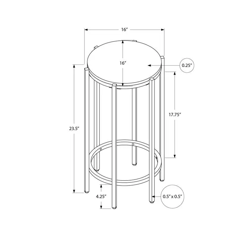 Round Accent End Side Table, Small Nightstand with Lamp, Dark Bronze Laminate & Black Metal, Contemporary Design for Living