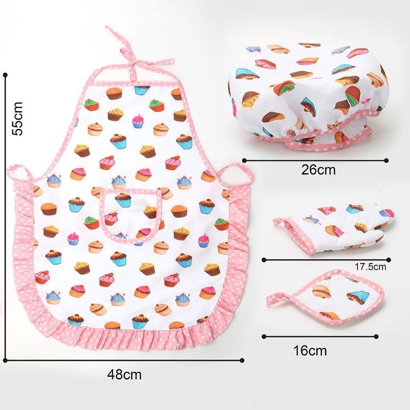 Q0KB Kids Cooking Gloves Hat Set Set Play House Toy Pink Easter Halloween Child Chef Asse Costume Tool Play Play Tool