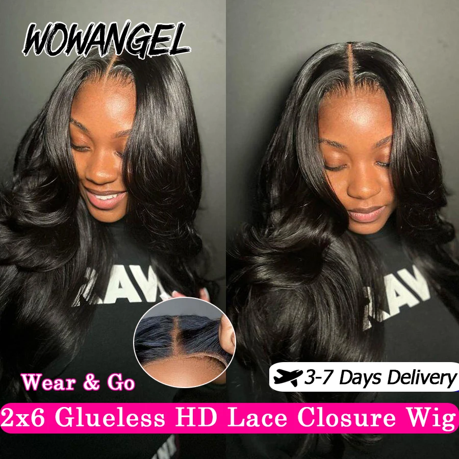 Wow Angel 2x6 HD lace Closure Wigs Body Wave Glueless Wig Human Hair Ready To Wear Deep Part HD Lace Closure Wigs For Woman