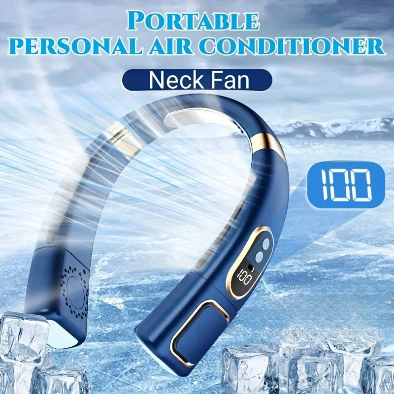 

2pcs Portable Neck Fan with High-Velocity Cooling - 5 Strong Wind Speeds, 7 Color Lighting, Bladeless Design, TYPE-C Fast Chargi