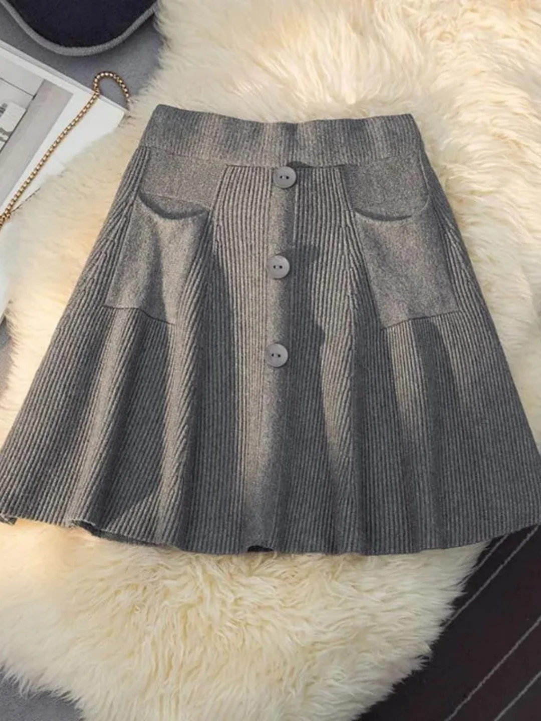 High Waist Knitted A-Line Skirt plus Size Casual Versatile Slimming Autumn Winter Short Skirt for plus Size Women