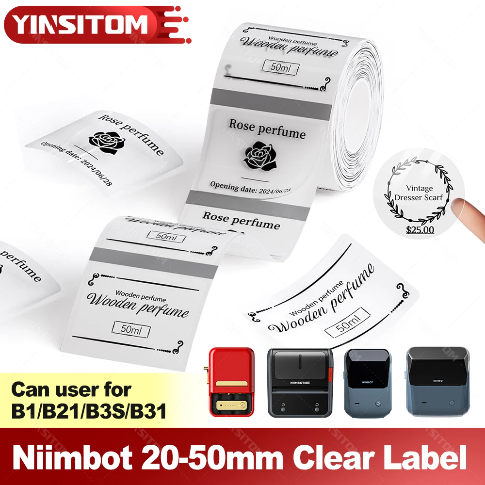 Niimbot B1 B21S B21PRO Transparent Label Portable Mini Printer 30-50mmThermal Paper Adhesive Labels For B3S/B203 Niimbot Printer