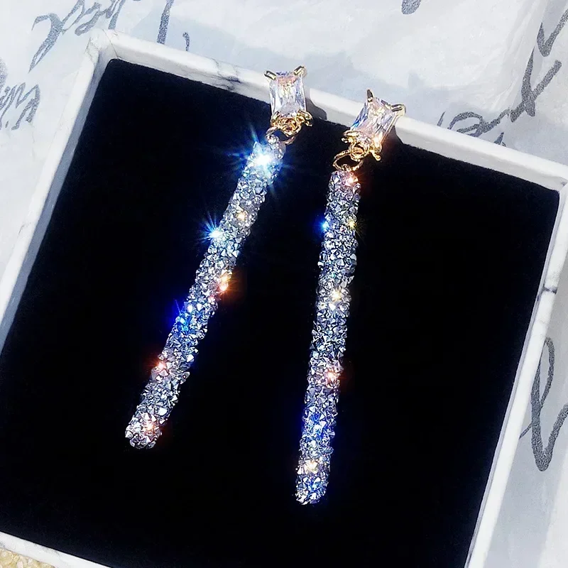 New listing 925 silver needle high personality net red long temperament earring crystal from Austrian Mother's Day gift