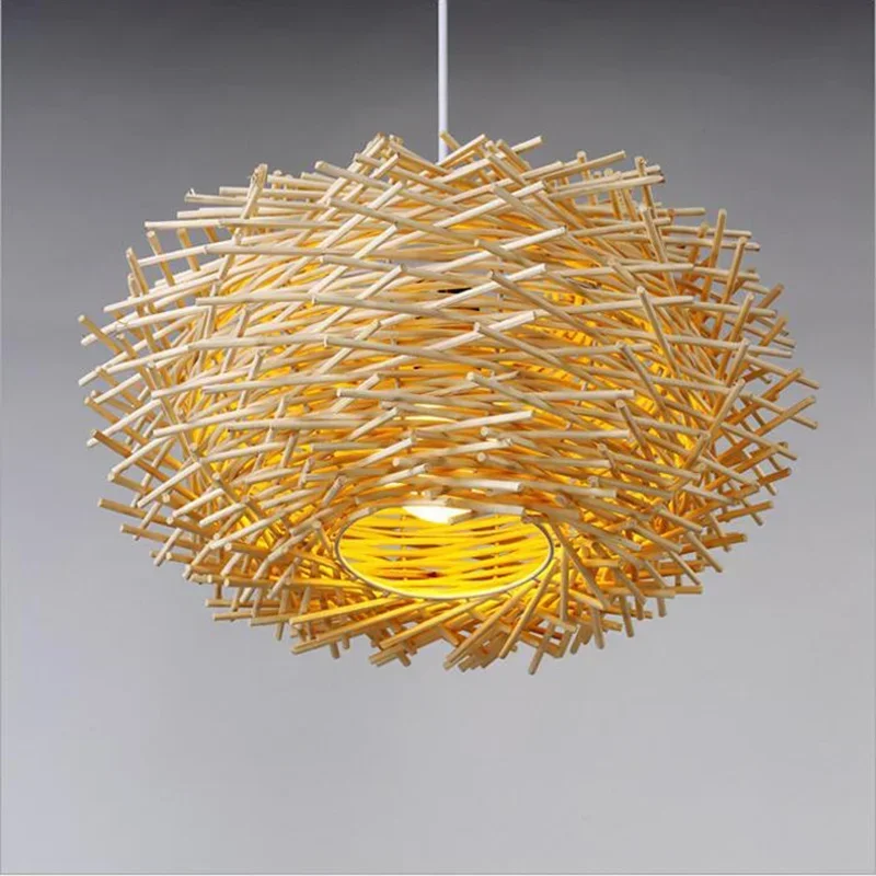 Chinese Retro Bird's Nest Woven Rattan Pendant Light for Study Restaurant Coffee Shop Bar Decoration Lighting Pendant Light