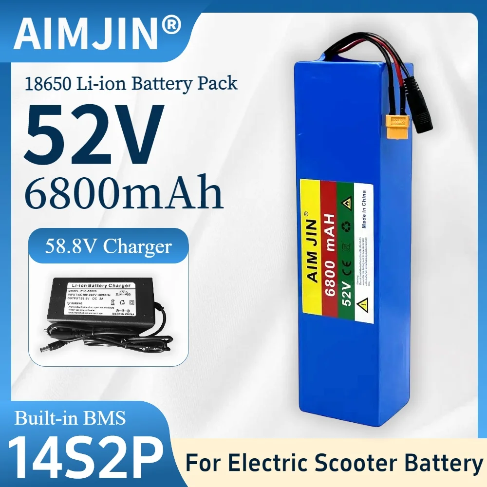 

100% New 18650 14S2P Li-ion Battery Pack 52V 6800mAh Rechargeable Battery For Balance Car, Bike, Scooter, Tricycle Battery