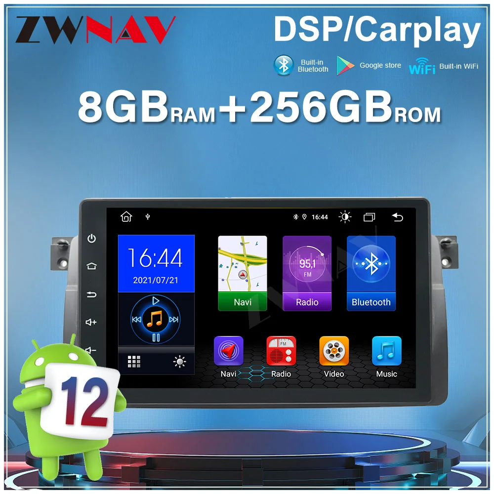 8 Core 9'' For BMW E46 Android12.0 Car Radio Auto Touch Screen BT5.0 GPS Navigation Wireless Carplay Stereo Multimedia Player