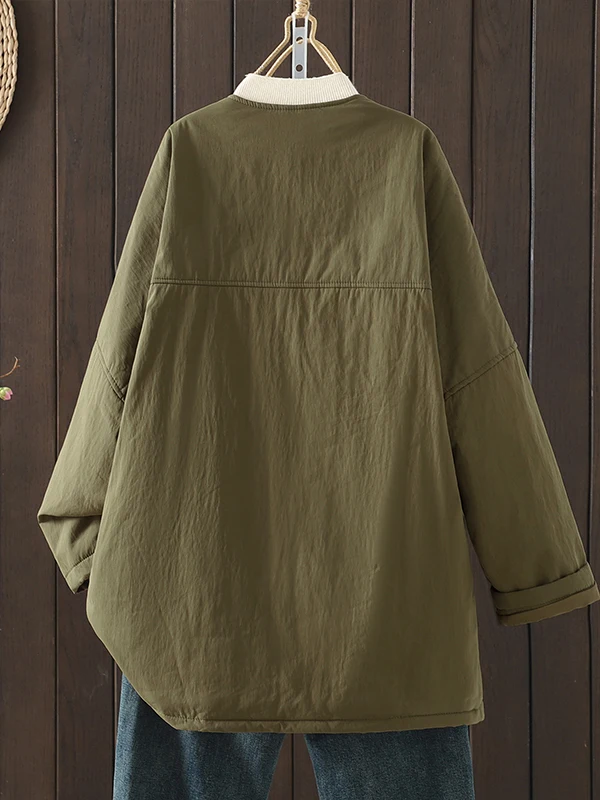 따뜻한 면 재킷 여성 플러스 사이즈 루즈 캐주얼 라운드 넥 겨울 아우터웨어 패셔너블 플러스 사이즈 여성 의류