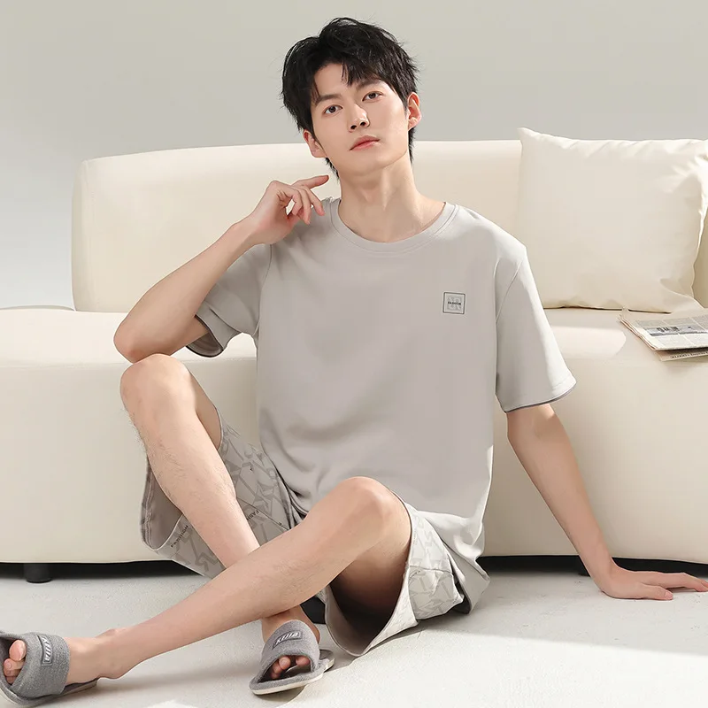Modal Summer New Men's Pajamas Set Korean Loose 2Pcs/set Short Sleeve Crew Neck Shorts Sleepwear Loungewear Male Pyjamas Homme