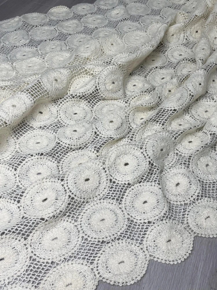 White Jacquard Fabric Luxury Knitted Embroidered Lace Beret Dress Fabrics Cloth for Diy Clothing Sewing Meters Material