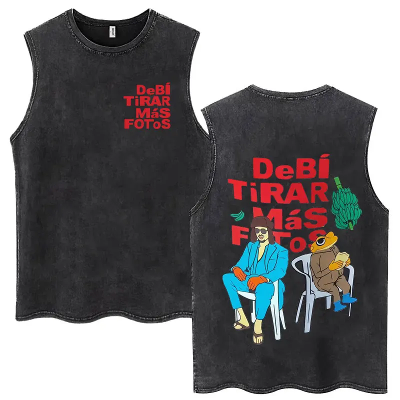 New Graphics 2026 Washed Fashion Summer Retro Tank Tops Bad Bunny Debi Tirar Mas Fotos DTMF Men Y2K Loose Cotton Oversized Vests