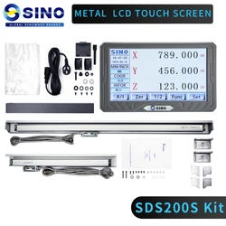 SINO SDS200S Kit di lettura digitale Full Touch Screen LCD a 3 assi con righello in vetro a griglia a scala lineare da 2 pezzi per strumento di fresatura del tornio