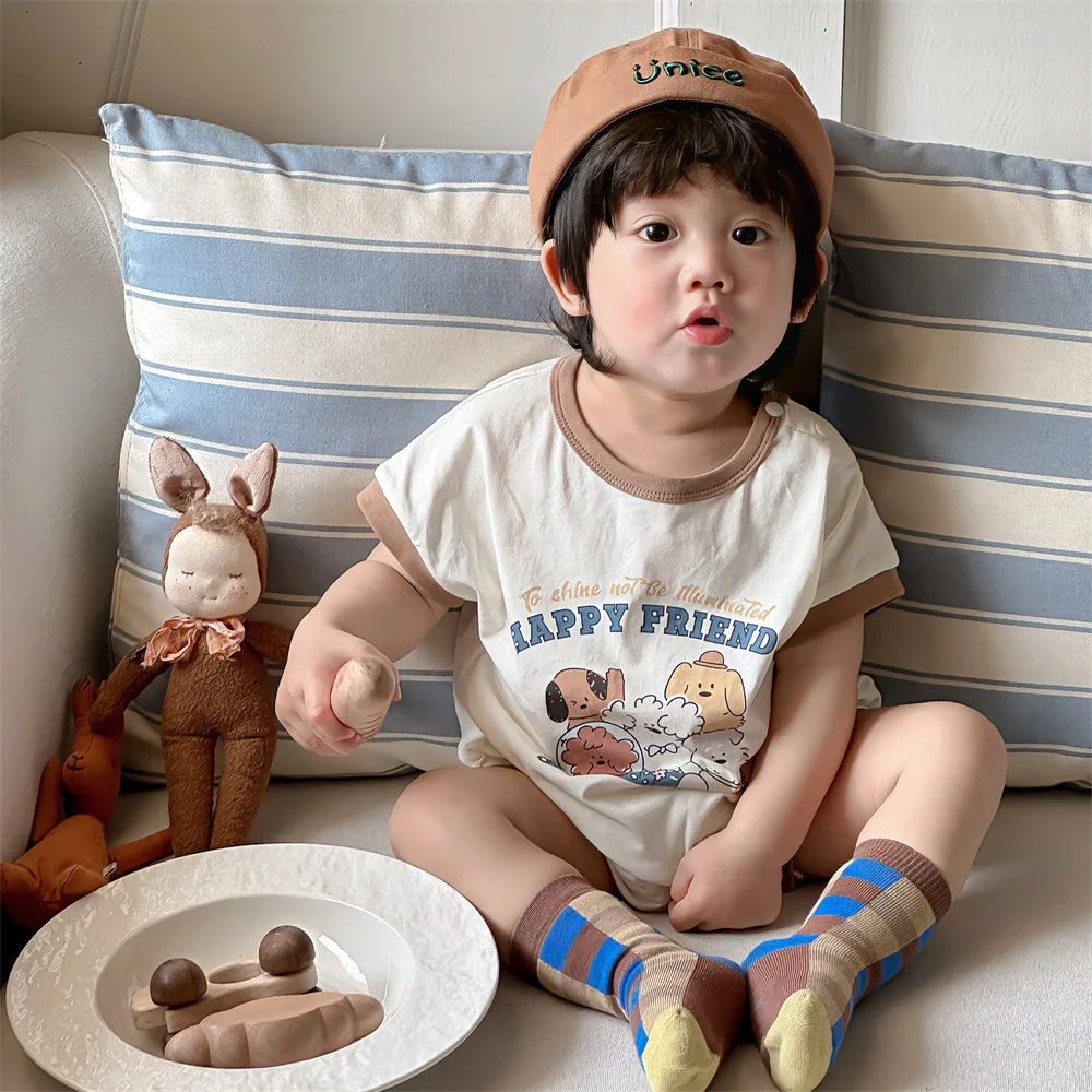 

Baby Clothing Korean Style 2024 Summer 0-2 Year Old Baby Romper Short-sleeved Thin Home Wear Casual Simple Comfortable Top